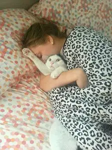 Cat in Bed Sleeping With Girl